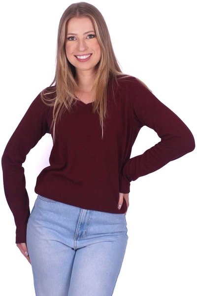blusa de la vinho loira gola v 2