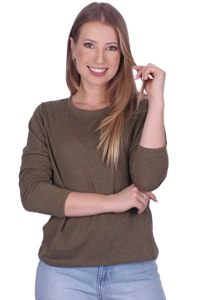 blusa de la verde militar gola redonda loira