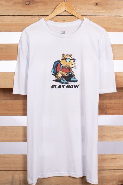 camisetas plus play now branco