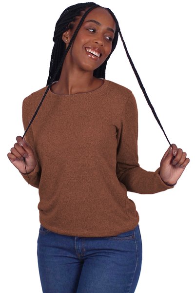 blusa la gola redonda marrom 2
