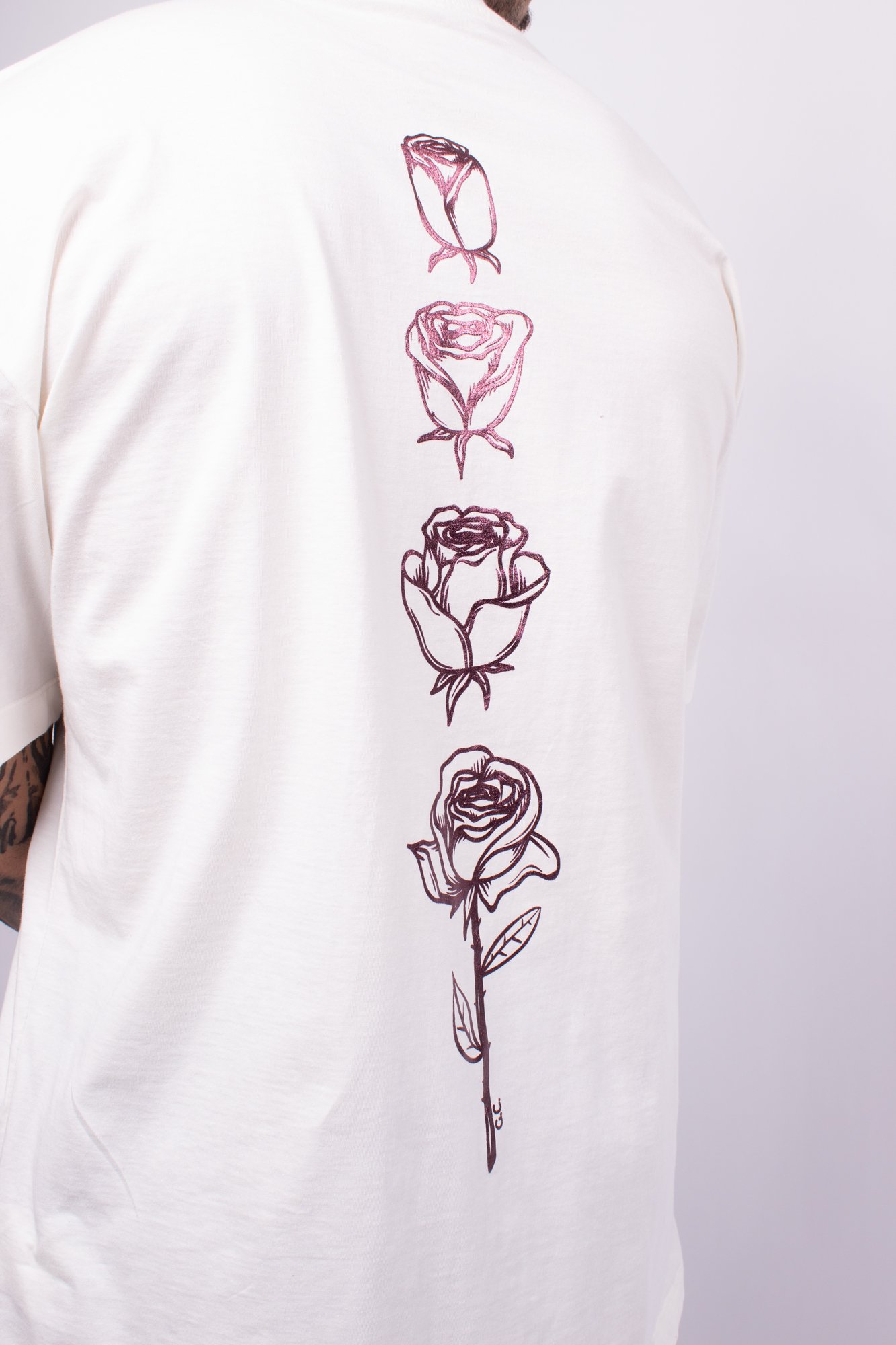 Camiseta Oversized Rosas Foil Off White