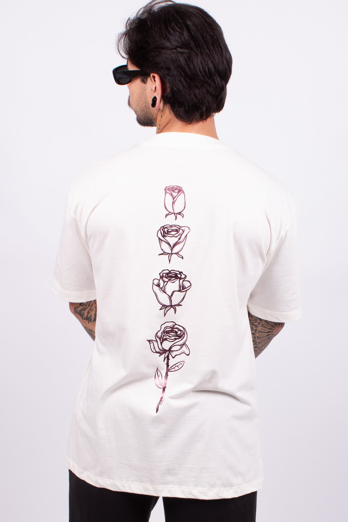 Camiseta Oversized Rosas Foil Off White